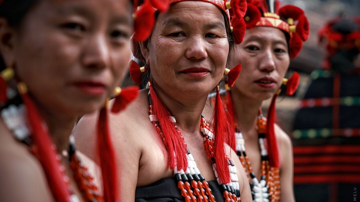 Hornbill Festival Naga women in traditional tribal dress at a cultural celebration in Nagaland