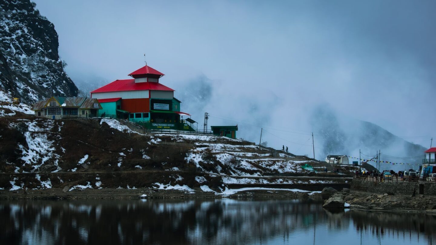 Nathula Pass route past snowy Tsomgo Lake and the ropeway in East Sikkim